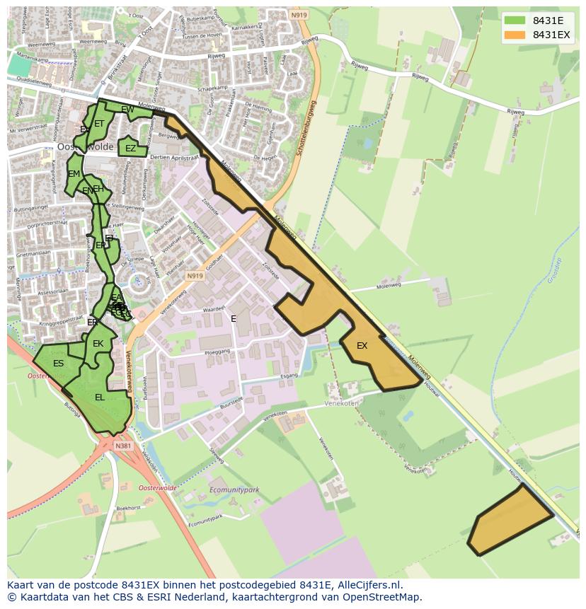 Afbeelding van het postcodegebied 8431 EX op de kaart.