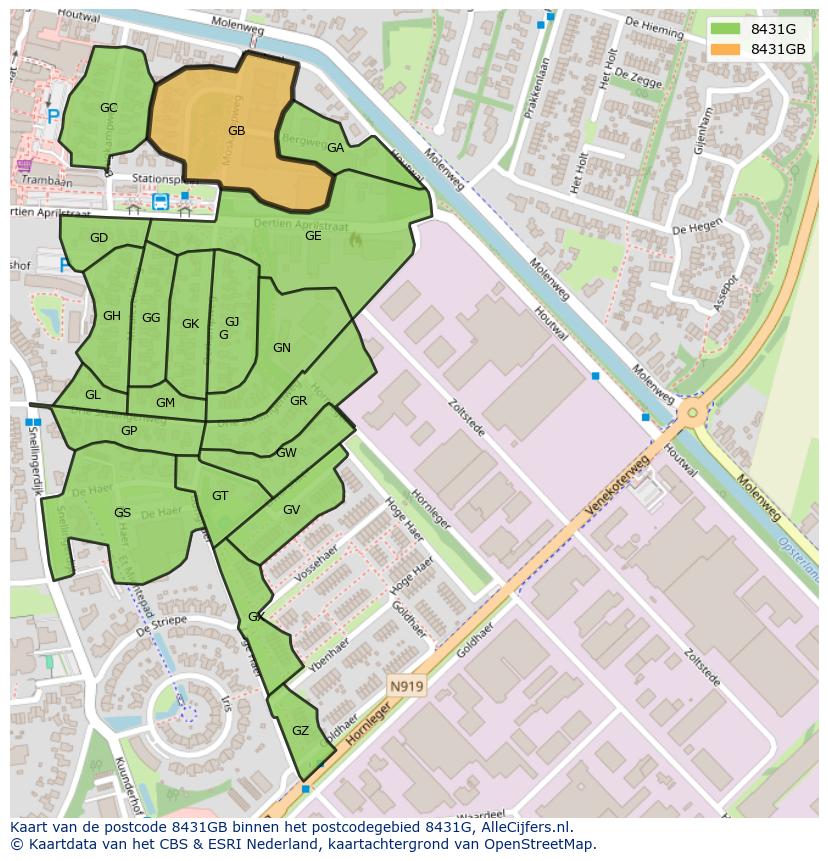 Afbeelding van het postcodegebied 8431 GB op de kaart.