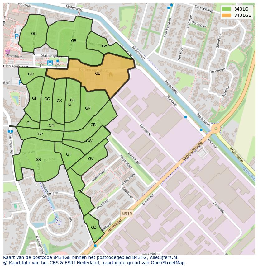 Afbeelding van het postcodegebied 8431 GE op de kaart.