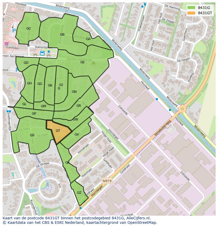 Afbeelding van het postcodegebied 8431 GT op de kaart.