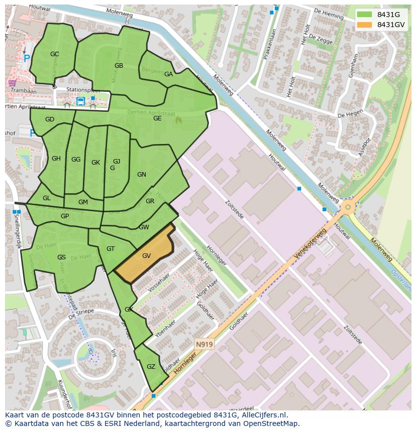Afbeelding van het postcodegebied 8431 GV op de kaart.