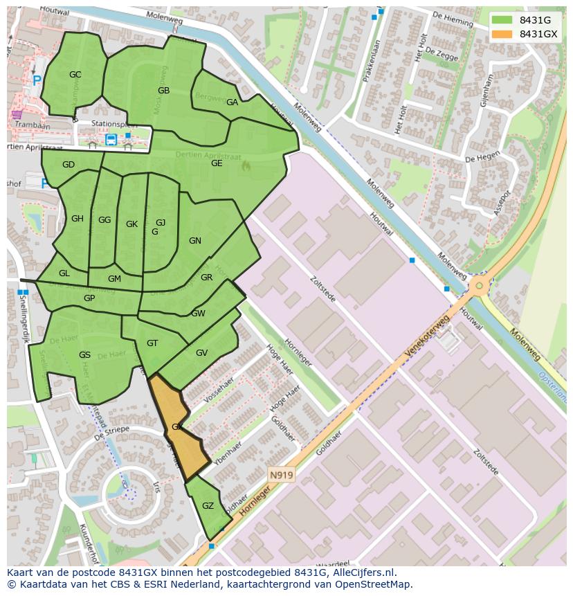 Afbeelding van het postcodegebied 8431 GX op de kaart.