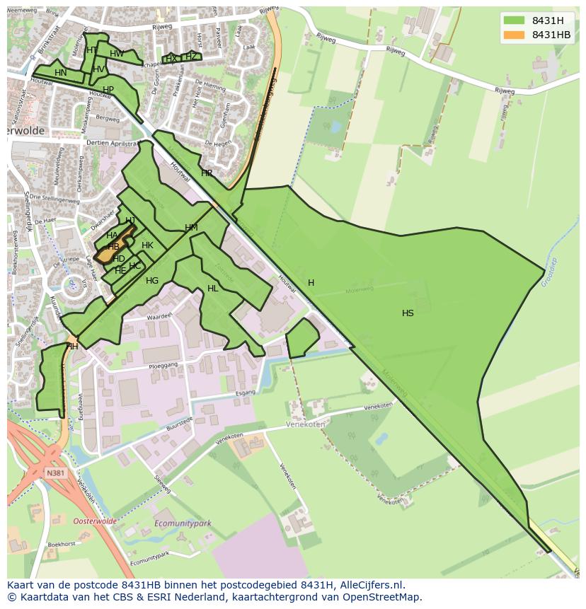 Afbeelding van het postcodegebied 8431 HB op de kaart.