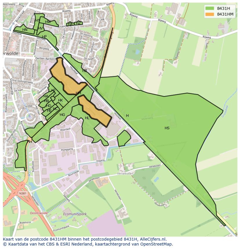 Afbeelding van het postcodegebied 8431 HM op de kaart.