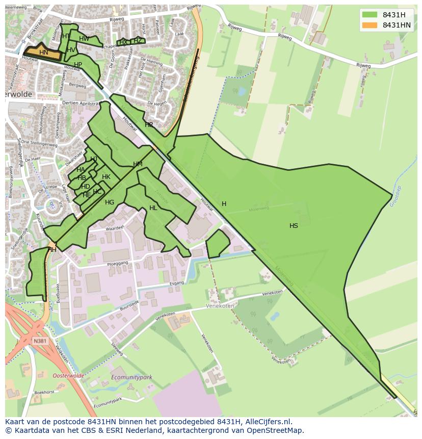 Afbeelding van het postcodegebied 8431 HN op de kaart.