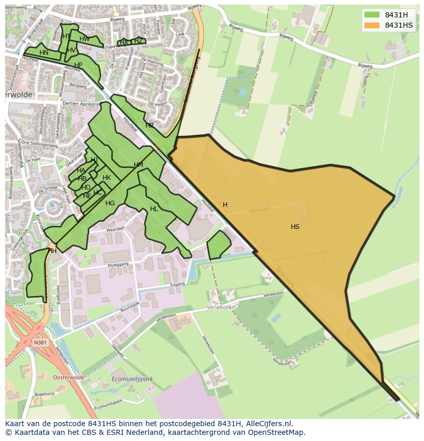 Afbeelding van het postcodegebied 8431 HS op de kaart.
