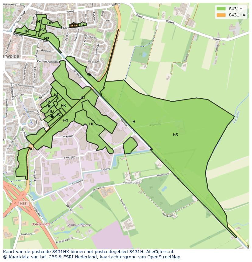 Afbeelding van het postcodegebied 8431 HX op de kaart.