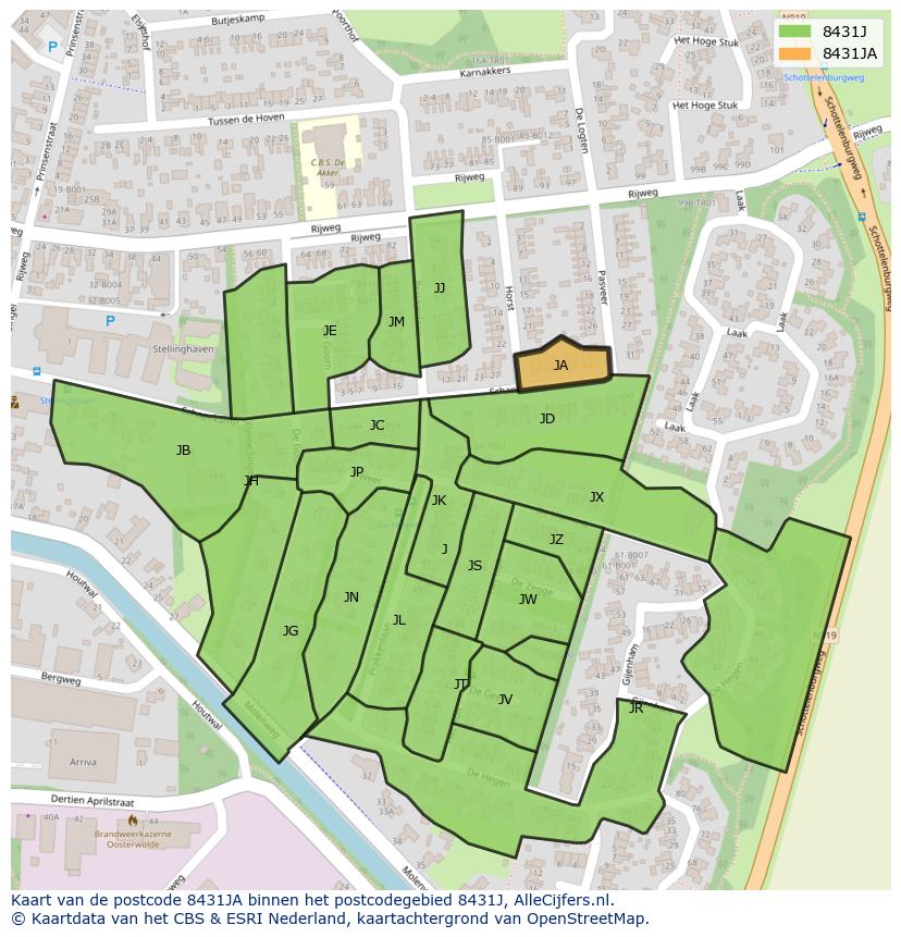 Afbeelding van het postcodegebied 8431 JA op de kaart.