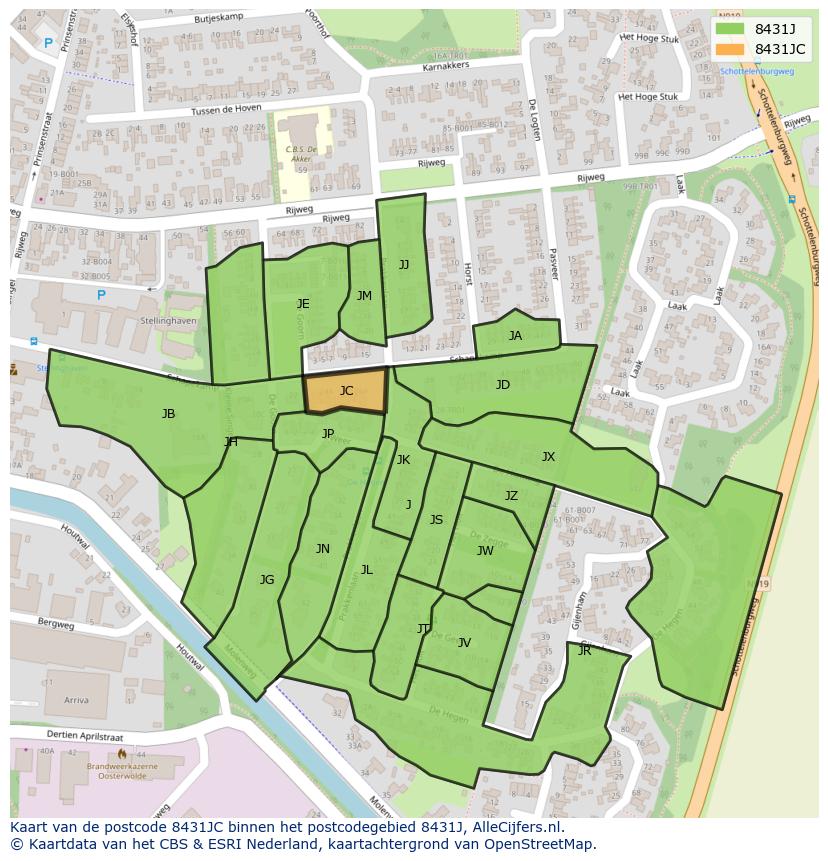 Afbeelding van het postcodegebied 8431 JC op de kaart.