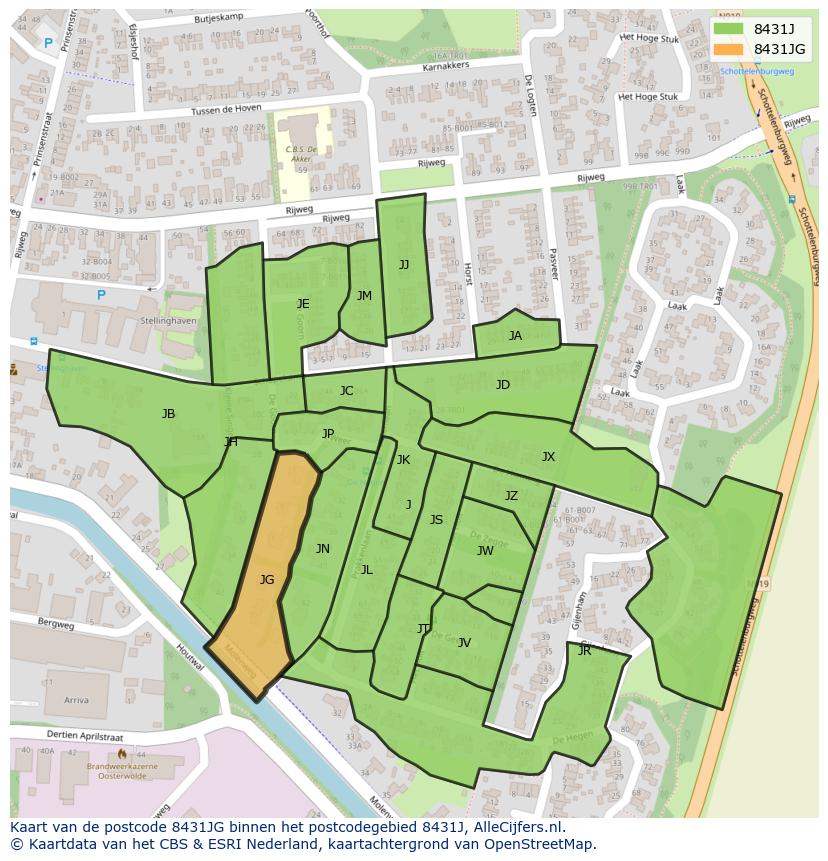 Afbeelding van het postcodegebied 8431 JG op de kaart.