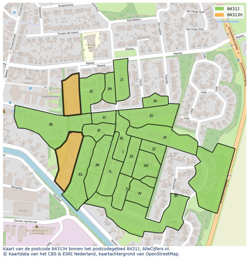 Afbeelding van het postcodegebied 8431 JH op de kaart.