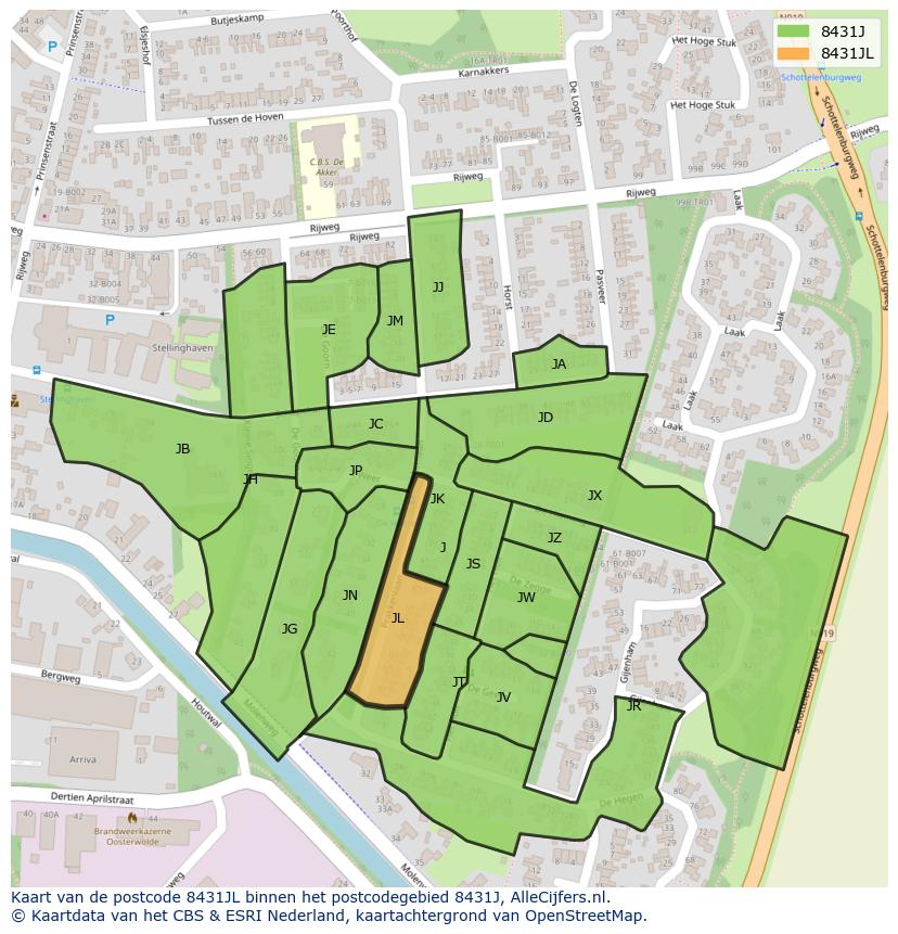 Afbeelding van het postcodegebied 8431 JL op de kaart.