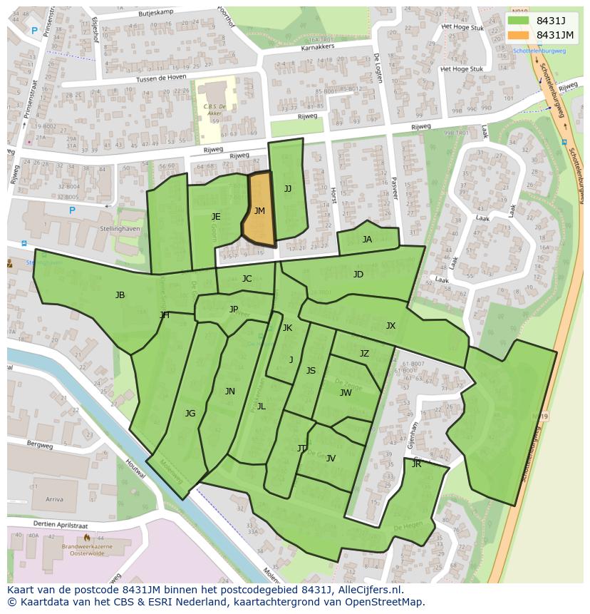 Afbeelding van het postcodegebied 8431 JM op de kaart.