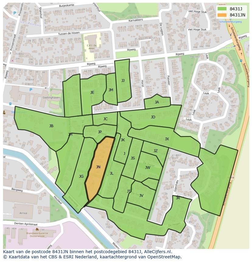 Afbeelding van het postcodegebied 8431 JN op de kaart.