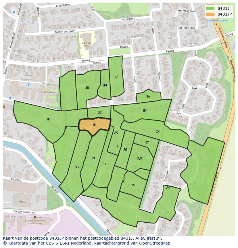 Afbeelding van het postcodegebied 8431 JP op de kaart.
