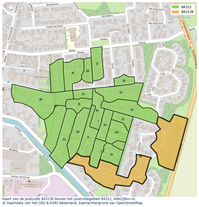 Afbeelding van het postcodegebied 8431 JR op de kaart.