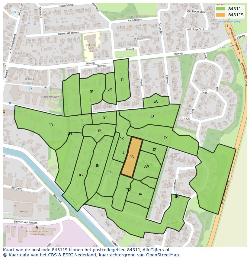 Afbeelding van het postcodegebied 8431 JS op de kaart.