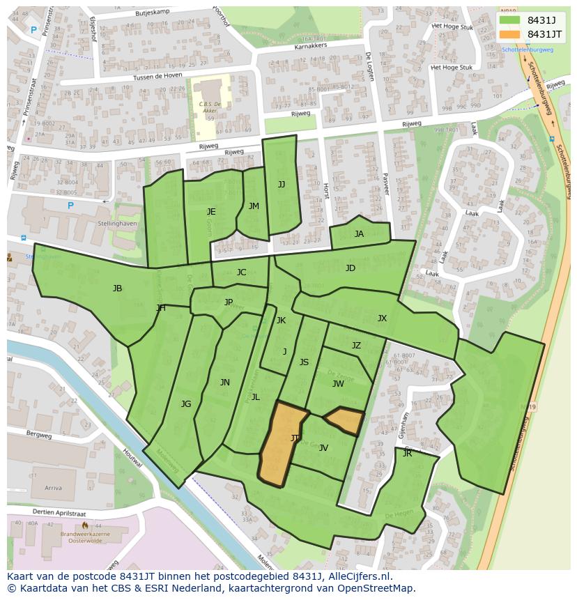 Afbeelding van het postcodegebied 8431 JT op de kaart.