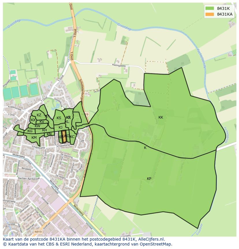 Afbeelding van het postcodegebied 8431 KA op de kaart.