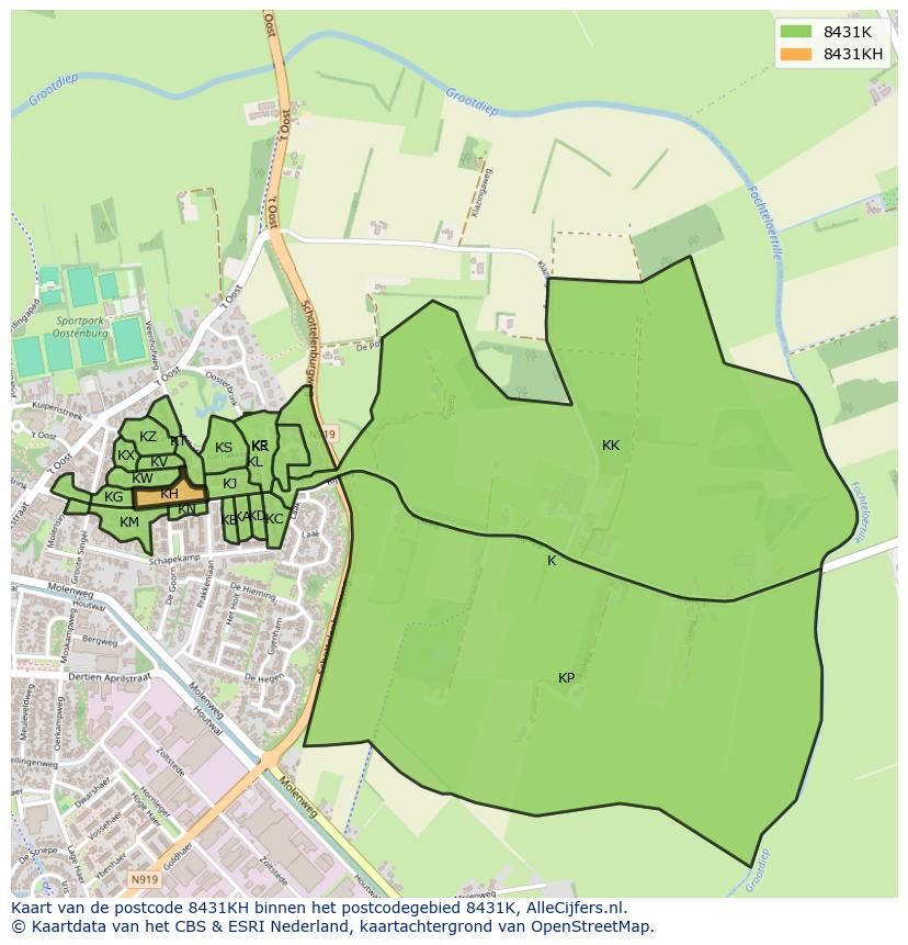 Afbeelding van het postcodegebied 8431 KH op de kaart.