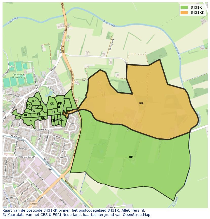 Afbeelding van het postcodegebied 8431 KK op de kaart.