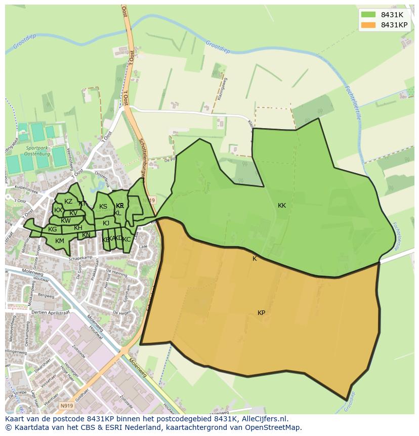Afbeelding van het postcodegebied 8431 KP op de kaart.