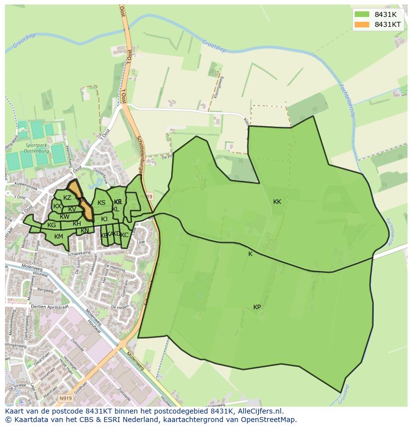 Afbeelding van het postcodegebied 8431 KT op de kaart.