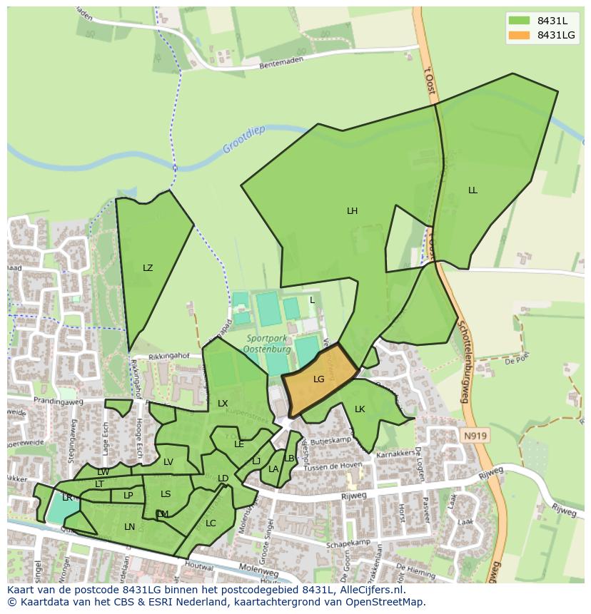 Afbeelding van het postcodegebied 8431 LG op de kaart.