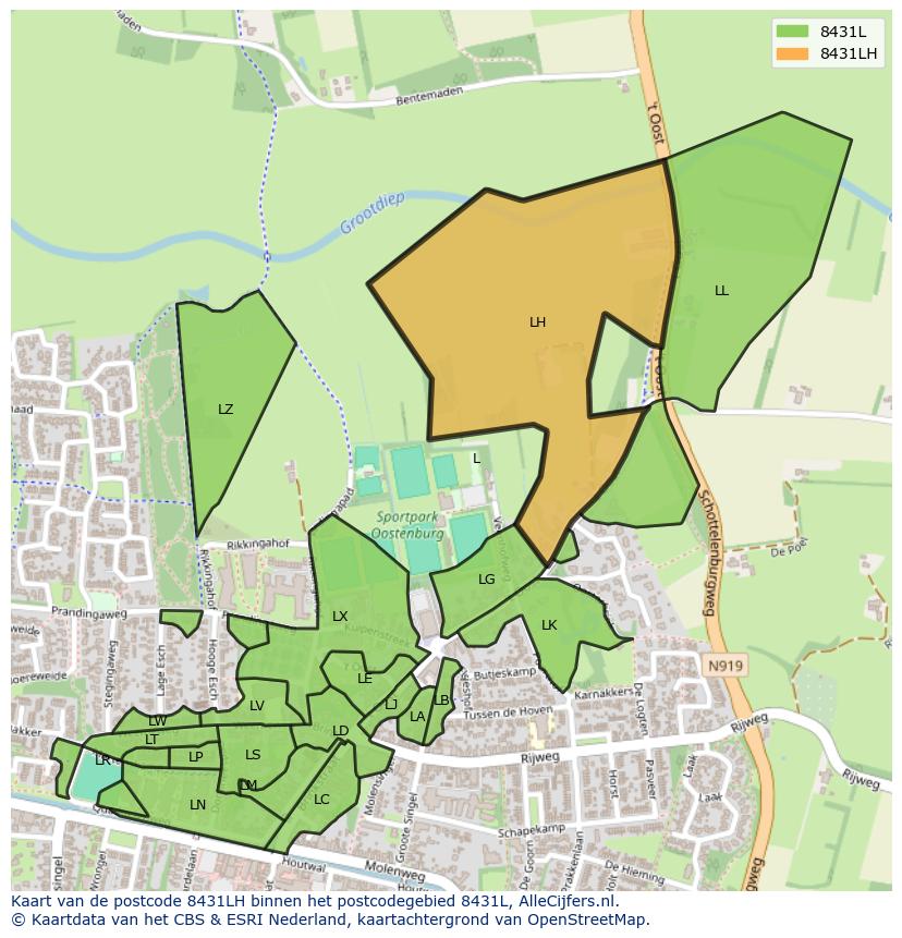 Afbeelding van het postcodegebied 8431 LH op de kaart.