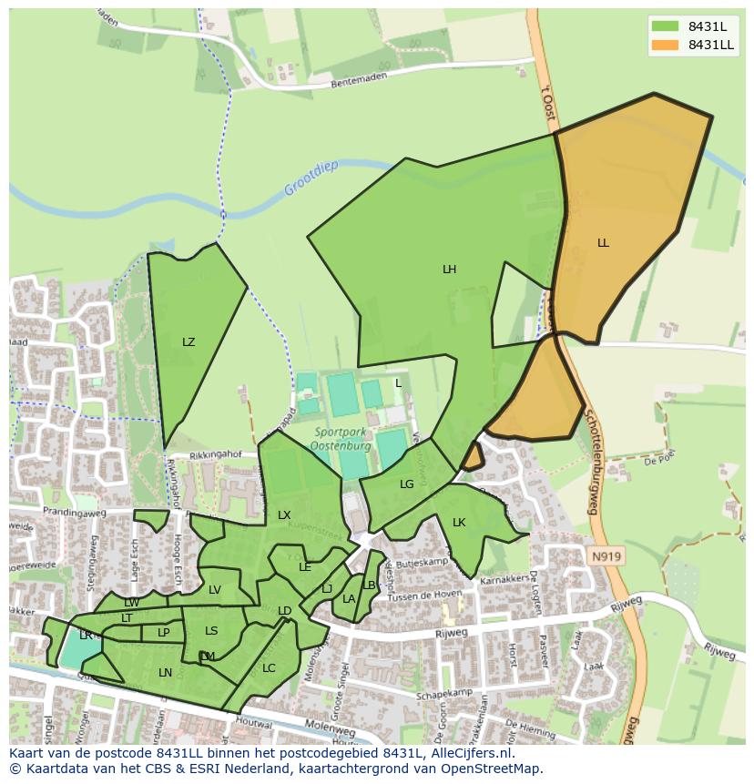 Afbeelding van het postcodegebied 8431 LL op de kaart.