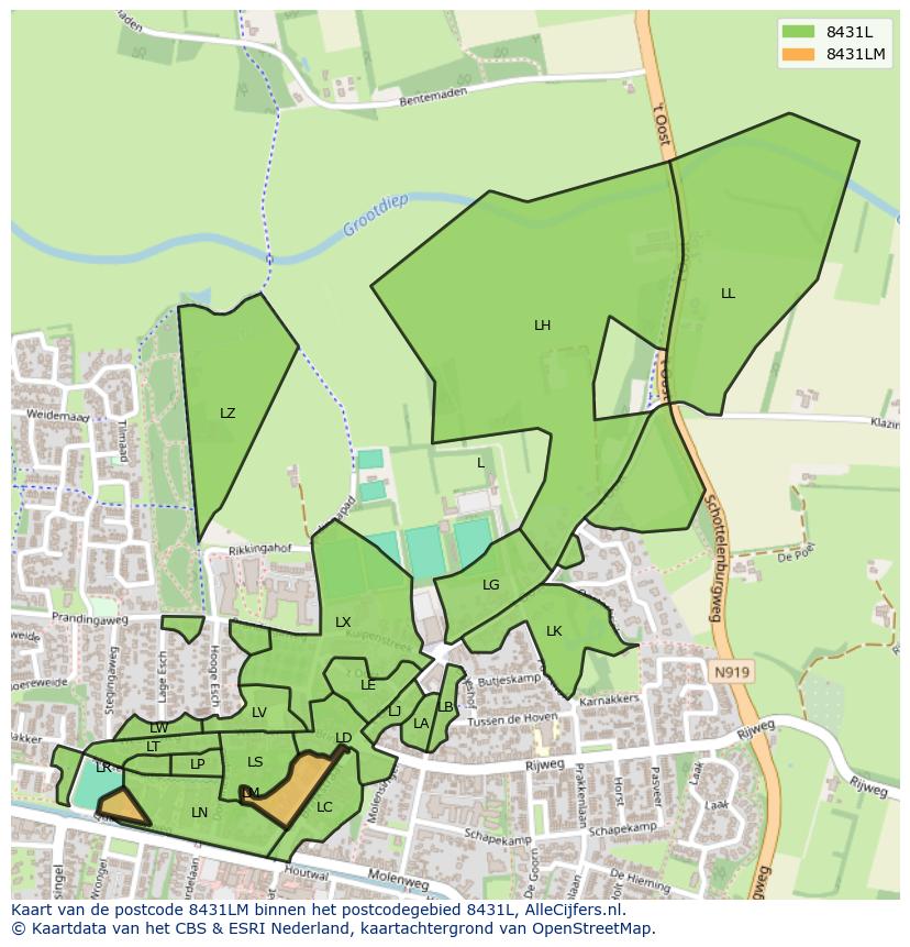 Afbeelding van het postcodegebied 8431 LM op de kaart.