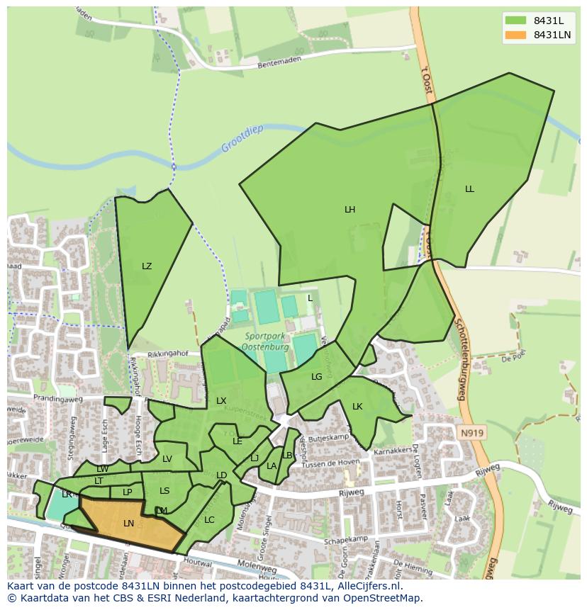 Afbeelding van het postcodegebied 8431 LN op de kaart.