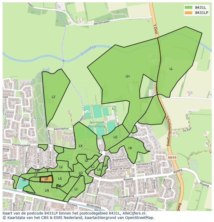 Afbeelding van het postcodegebied 8431 LP op de kaart.