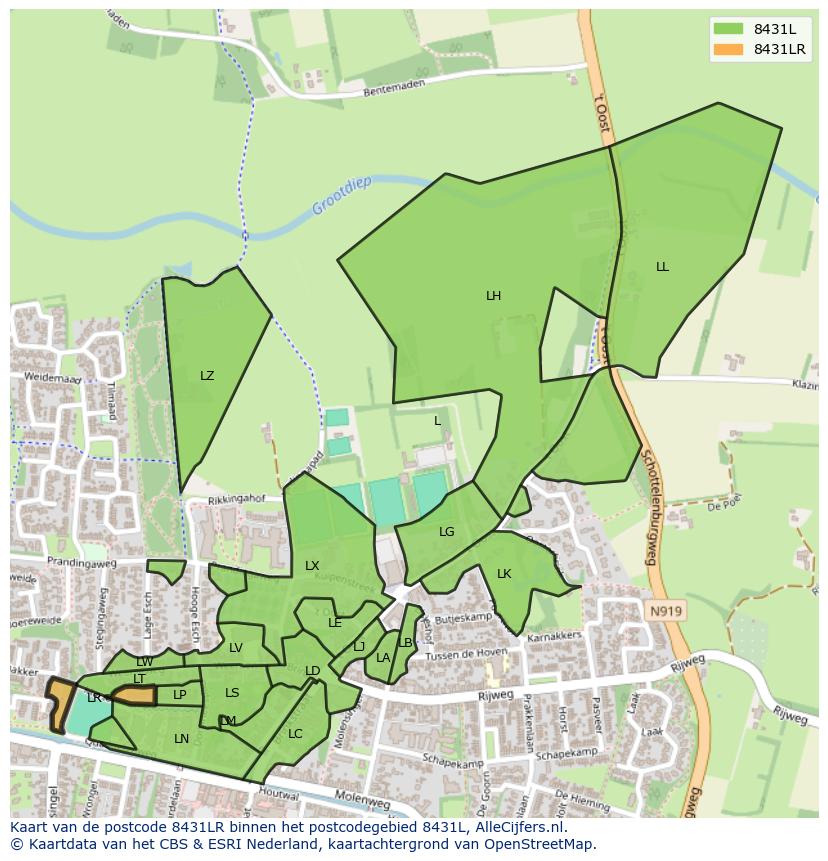 Afbeelding van het postcodegebied 8431 LR op de kaart.