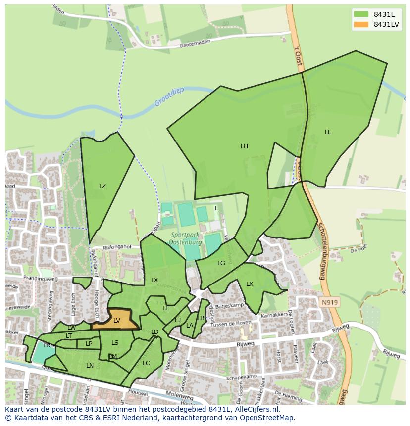 Afbeelding van het postcodegebied 8431 LV op de kaart.