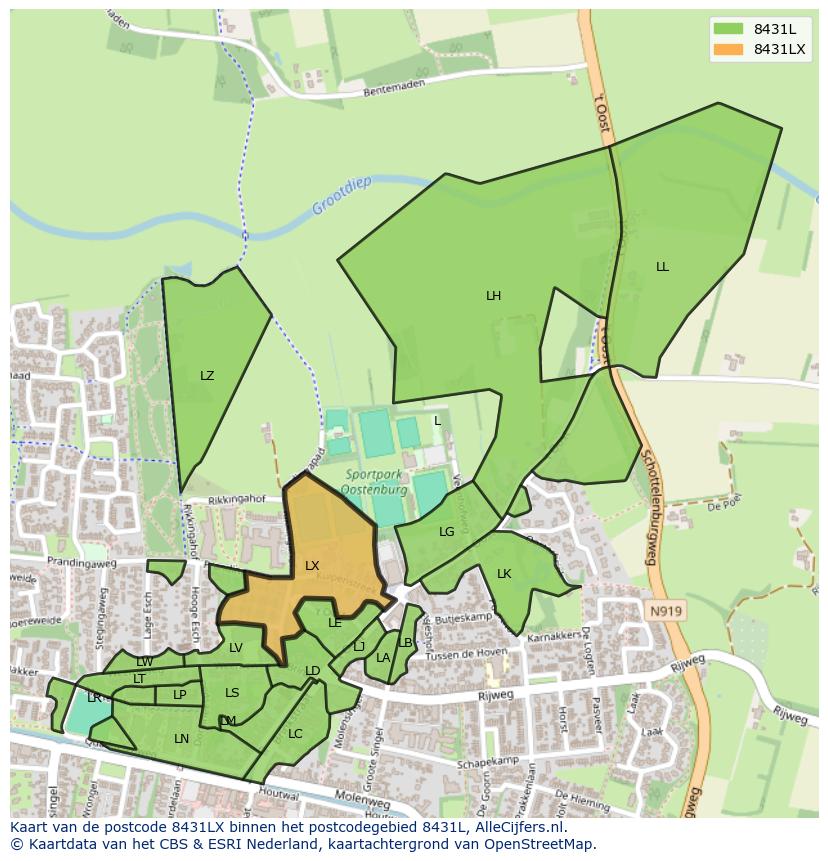 Afbeelding van het postcodegebied 8431 LX op de kaart.