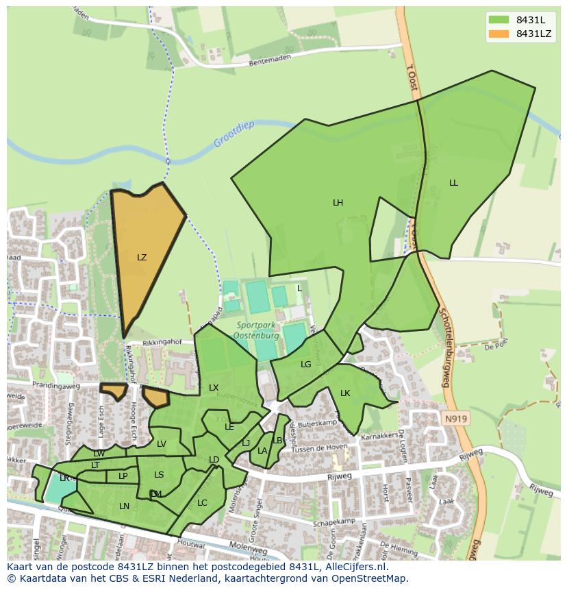 Afbeelding van het postcodegebied 8431 LZ op de kaart.