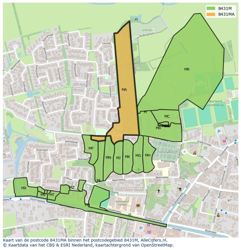 Afbeelding van het postcodegebied 8431 MA op de kaart.