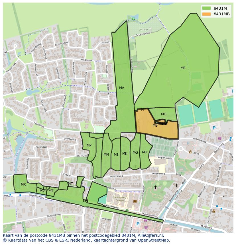 Afbeelding van het postcodegebied 8431 MB op de kaart.