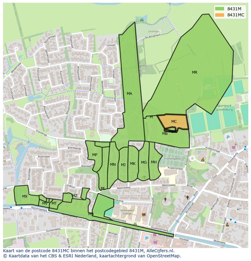 Afbeelding van het postcodegebied 8431 MC op de kaart.
