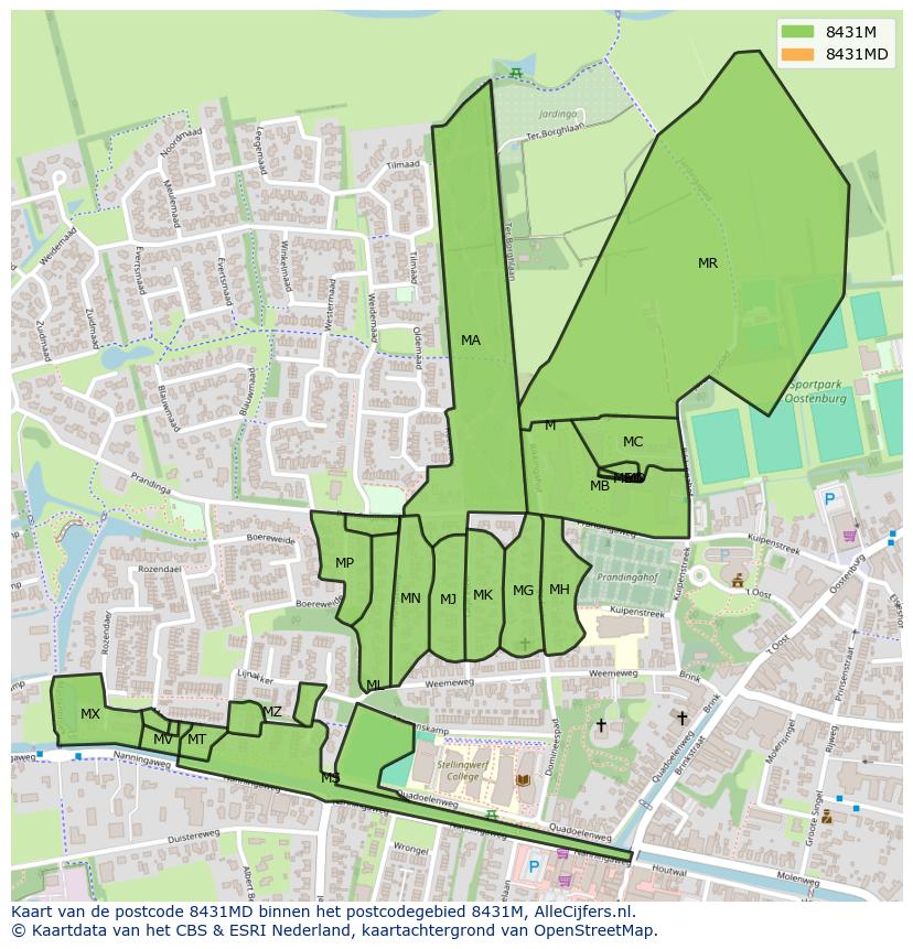 Afbeelding van het postcodegebied 8431 MD op de kaart.