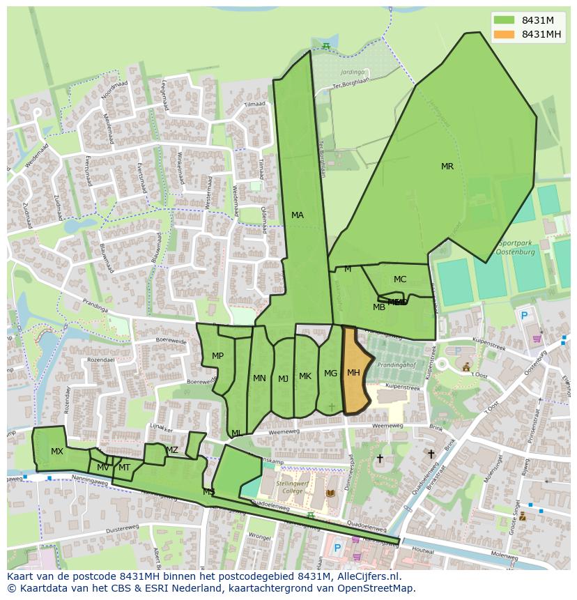 Afbeelding van het postcodegebied 8431 MH op de kaart.