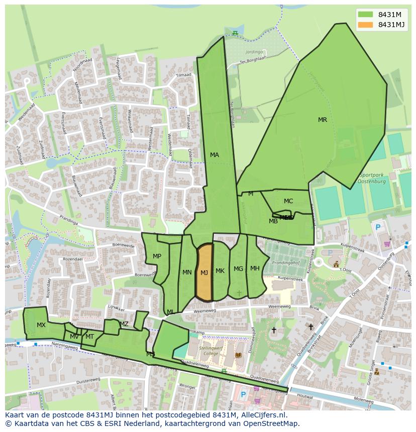 Afbeelding van het postcodegebied 8431 MJ op de kaart.