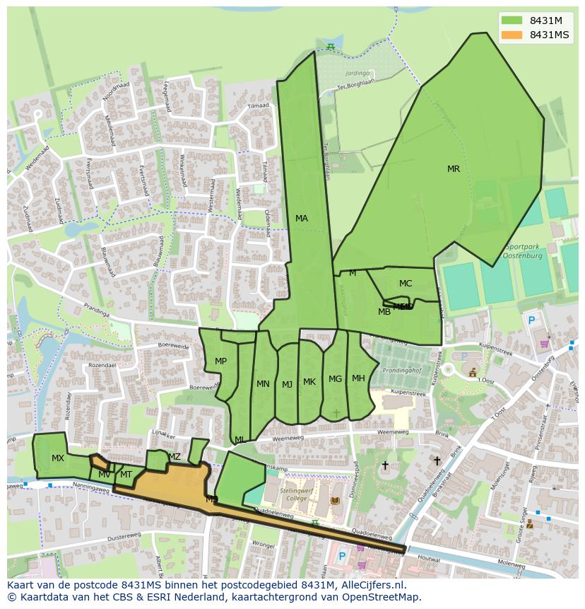 Afbeelding van het postcodegebied 8431 MS op de kaart.