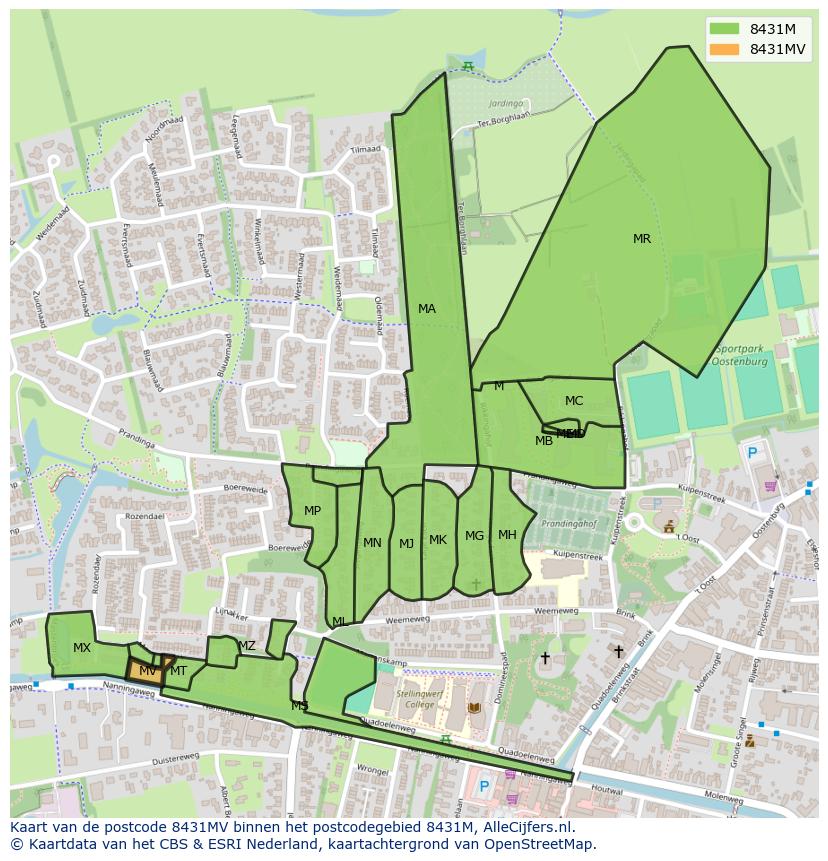 Afbeelding van het postcodegebied 8431 MV op de kaart.