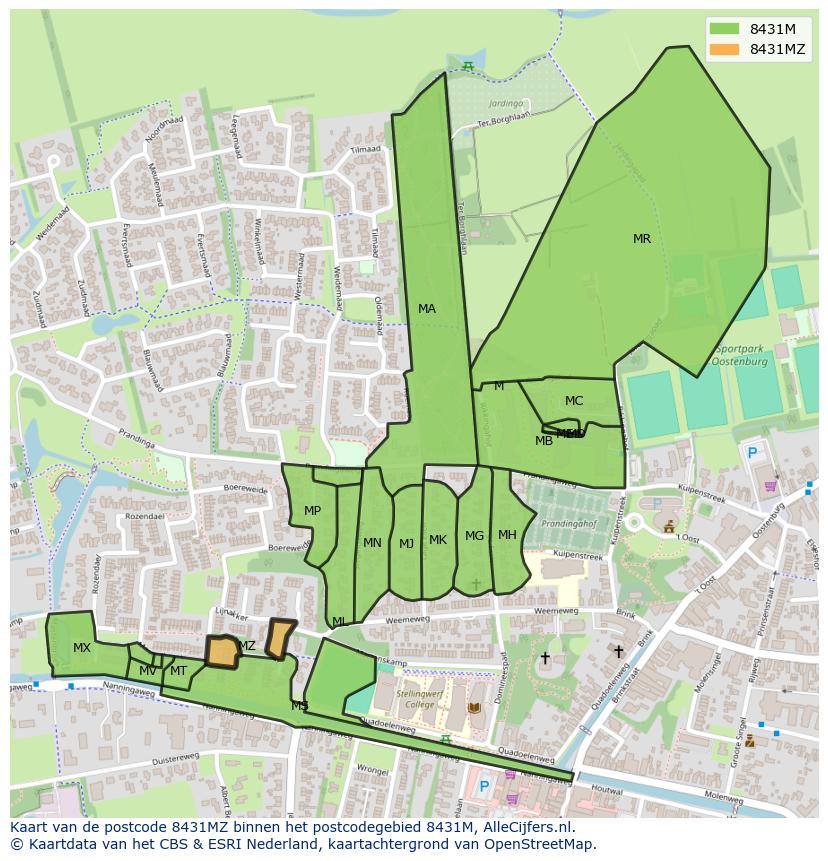 Afbeelding van het postcodegebied 8431 MZ op de kaart.