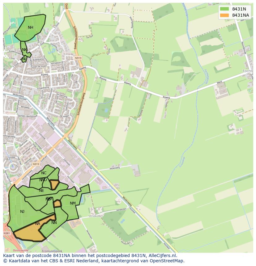 Afbeelding van het postcodegebied 8431 NA op de kaart.