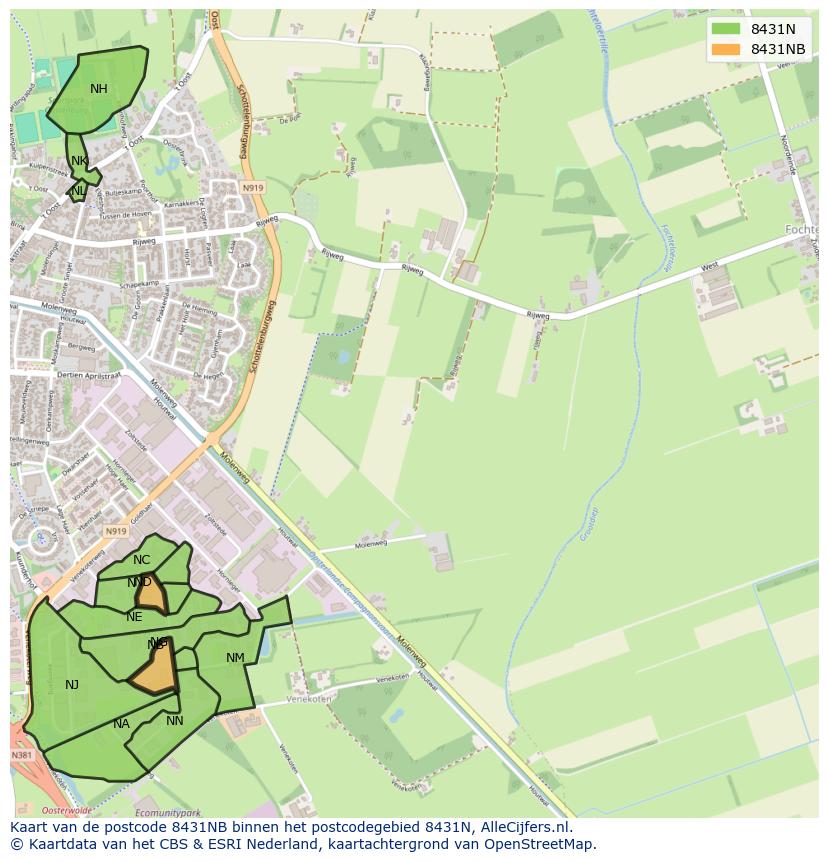 Afbeelding van het postcodegebied 8431 NB op de kaart.