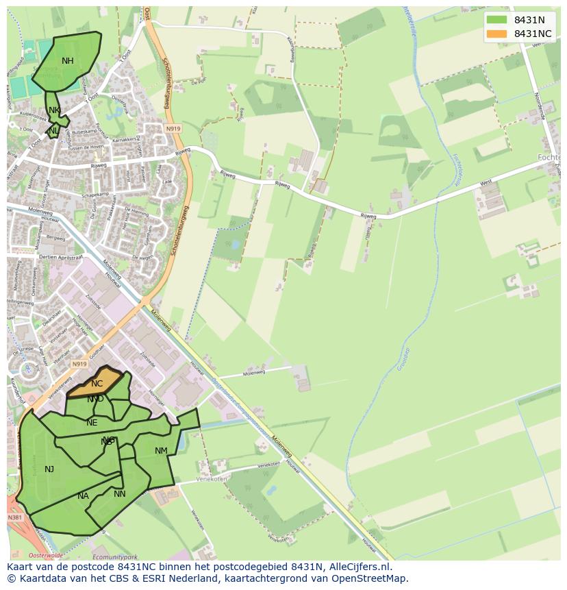 Afbeelding van het postcodegebied 8431 NC op de kaart.
