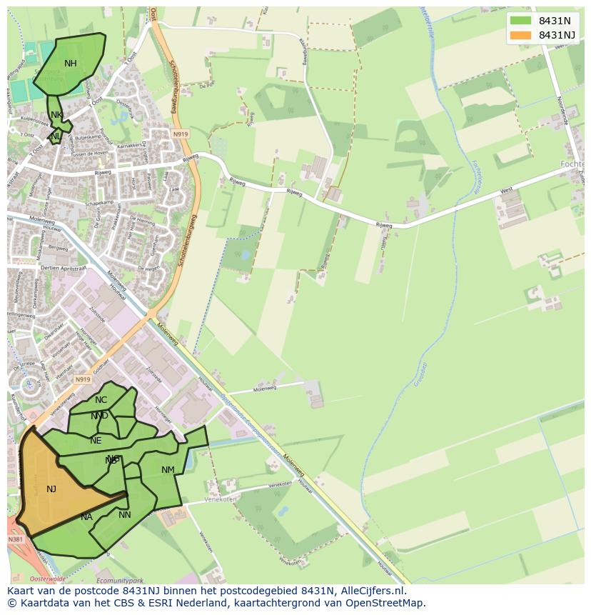 Afbeelding van het postcodegebied 8431 NJ op de kaart.